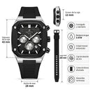 Naviforce Reloj Cronógrafo Plateado y Negro con Correa Negra de Silicona, Diámetro de 43 mm, Cristal Mineral Endurecido y Resistencia al Agua 3 ATM.