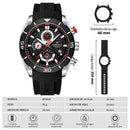 Naviforce Reloj Cronógrafo Negro con Detalles Plateados, Correa de Silicona, Diámetro de 46 mm, Cristal Mineral Endurecido y Resistencia al Agua 3 ATM.