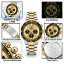 Naviforce Reloj Cronógrafo Dorado con Detalles Plateados y Correa de Acero Inoxidable, Diámetro de 42 mm, Cristal Mineral Endurecido y Resistencia al Agua 3 ATM.