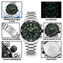 Naviforce Reloj Cronógrafo Verde con Detalles Plateados y Correa de Acero Inoxidable, Diámetro de 42 mm, Cristal Mineral Endurecido y Resistencia al Agua 3 ATM.