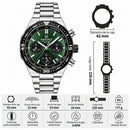 Naviforce Reloj Cronógrafo Verde con Detalles Plateados y Correa de Acero Inoxidable, Diámetro de 42 mm, Cristal Mineral Endurecido y Resistencia al Agua 3 ATM.