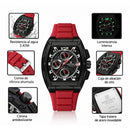 Naviforce Reloj Cronógrafo de Hombre con Esfera Cuadrada Negra Ø42 mm, Correa de Silicona Roja, Cristal Mineral Endurecido y Resistencia al Agua 3 ATM