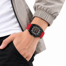 Naviforce Reloj Cronógrafo de Hombre con Esfera Cuadrada Negra Ø42 mm, Correa de Silicona Roja, Cristal Mineral Endurecido y Resistencia al Agua 3 ATM
