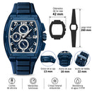 Naviforce Reloj Cronógrafo de Hombre con Esfera Cuadrada Azul Ø42 mm, Correa de Silicona Azul, Cristal Mineral Endurecido y Resistencia al Agua 3 ATM