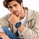 Naviforce Reloj Cronógrafo de Hombre con Esfera Cuadrada Azul Ø42 mm, Correa de Silicona Azul, Cristal Mineral Endurecido y Resistencia al Agua 3 ATM