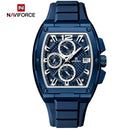 Naviforce Reloj Cronógrafo de Hombre con Esfera Cuadrada Azul Ø42 mm, Correa de Silicona Azul, Cristal Mineral Endurecido y Resistencia al Agua 3 ATM