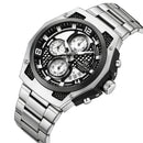 Naviforce Reloj Analógico Cronógrafo de Hombre con Esfera Blanca y Negra Ø44 mm, Correa de Acero Inoxidable, Cristal Mineral Endurecido y Resistencia al Agua 3 ATM
