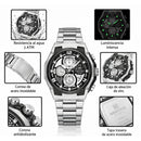 Naviforce Reloj Analógico Cronógrafo de Hombre con Esfera Blanca y Negra Ø44 mm, Correa de Acero Inoxidable, Cristal Mineral Endurecido y Resistencia al Agua 3 ATM