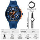 Naviforce Reloj Cronógrafo Azul con Detalles Negros, Correa de Silicona, Diámetro de 44 mm, Cristal Mineral Endurecido y Resistencia al Agua 3 ATM.