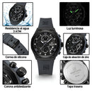 Naviforce Reloj Cronógrafo Negro con Detalles Grises, Correa de Silicona, Diámetro de 44 mm, Cristal Mineral Endurecido y Resistencia al Agua 3 ATM.
