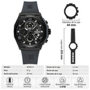 Naviforce Reloj Cronógrafo Negro con Detalles Grises, Correa de Silicona, Diámetro de 44 mm, Cristal Mineral Endurecido y Resistencia al Agua 3 ATM.