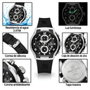 Naviforce Reloj Cronógrafo Negro con Detalles Plateados, Correa de Silicona, Diámetro de 44 mm, Cristal Mineral Endurecido y Resistencia al Agua 3 ATM.