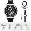 Naviforce Reloj Cronógrafo Negro con Detalles Plateados, Correa de Silicona, Diámetro de 44 mm, Cristal Mineral Endurecido y Resistencia al Agua 3 ATM.