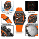Naviforce Reloj Cronógrafo Naranja con Detalles Negros, Correa de Silicona, Diámetro de 44 mm, Cristal Mineral Endurecido y Resistencia al Agua 3 ATM.