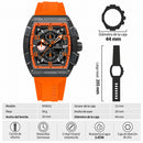 Naviforce Reloj Cronógrafo Naranja con Detalles Negros, Correa de Silicona, Diámetro de 44 mm, Cristal Mineral Endurecido y Resistencia al Agua 3 ATM.