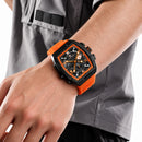 Naviforce Reloj Cronógrafo Naranja con Detalles Negros, Correa de Silicona, Diámetro de 44 mm, Cristal Mineral Endurecido y Resistencia al Agua 3 ATM.