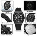 Naviforce Reloj Cronógrafo Blanco con Detalles Negros, Correa de Silicona, Diámetro de 44 mm, Cristal Mineral Endurecido y Resistencia al Agua 3 ATM.