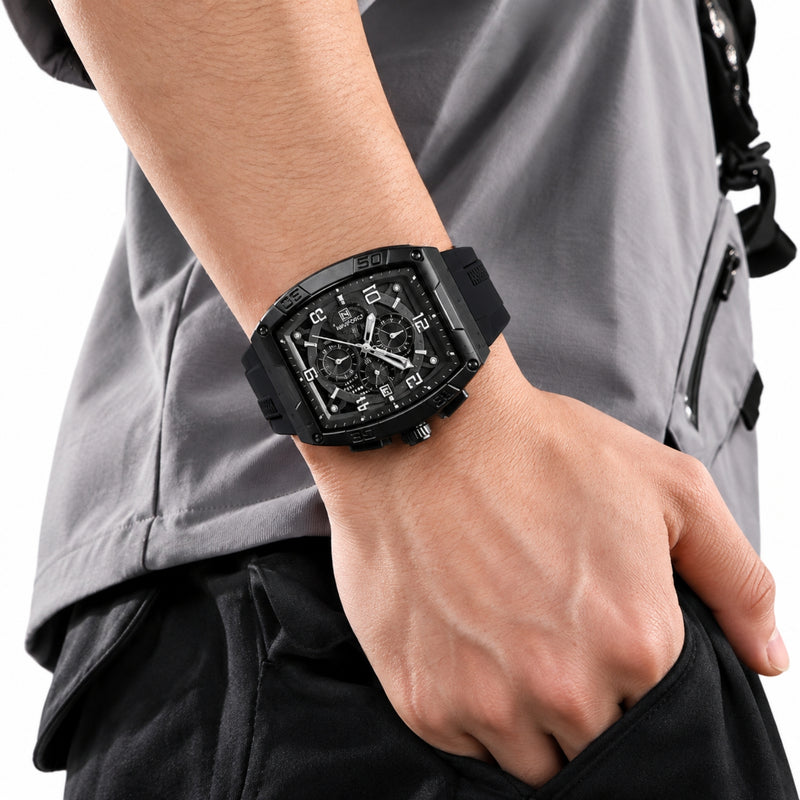 Naviforce Reloj Cronógrafo Blanco con Detalles Negros, Correa de Silicona, Diámetro de 44 mm, Cristal Mineral Endurecido y Resistencia al Agua 3 ATM.