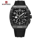 Naviforce Reloj Cronógrafo Blanco con Detalles Negros, Correa de Silicona, Diámetro de 44 mm, Cristal Mineral Endurecido y Resistencia al Agua 3 ATM.