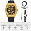 Naviforce Reloj Cronógrafo Dorado con Detalles Negros, Correa de Silicona, Diámetro de 44 mm, Cristal Mineral Endurecido y Resistencia al Agua 3 ATM.