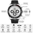 Naviforce Reloj Cronógrafo Blanco con Detalles Negros y Plateados, Correa de Silicona, Diámetro de 42.5 mm, Cristal Mineral Endurecido y Resistencia al Agua 3 ATM.