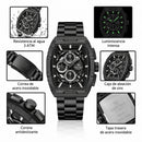 Naviforce Reloj Analógico Cronógrafo de Hombre con Esfera Rectangular Negra de 44 mm, Correa de Acero Inoxidable, Cristal Mineral Endurecido y Resistencia al Agua 3 ATM