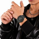 Naviforce Reloj Analógico Cronógrafo de Hombre con Esfera Rectangular Negra de 44 mm, Correa de Acero Inoxidable, Cristal Mineral Endurecido y Resistencia al Agua 3 ATM