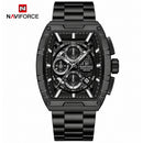 Naviforce Reloj Analógico Cronógrafo de Hombre con Esfera Rectangular Negra de 44 mm, Correa de Acero Inoxidable, Cristal Mineral Endurecido y Resistencia al Agua 3 ATM