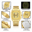 Naviforce Reloj Analógico Cronógrafo de Hombre con Esfera Rectangular Dorada de 44 mm, Correa de Acero Inoxidable, Cristal Mineral Endurecido y Resistencia al Agua 3 ATM