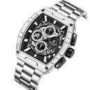 Naviforce Reloj Analógico Cronógrafo de Hombre con Esfera Rectangular Verde Ø44 mm, Correa de Acero Inoxidable, Cristal Mineral Endurecido y Resistencia al Agua 3 ATM
