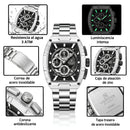 Naviforce Reloj Analógico Cronógrafo de Hombre con Esfera Rectangular Verde Ø44 mm, Correa de Acero Inoxidable, Cristal Mineral Endurecido y Resistencia al Agua 3 ATM