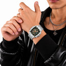 Naviforce Reloj Analógico Cronógrafo de Hombre con Esfera Rectangular Verde Ø44 mm, Correa de Acero Inoxidable, Cristal Mineral Endurecido y Resistencia al Agua 3 ATM