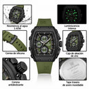 Naviforce Reloj de Cuarzo Verde y Negro 3 ATM con Cronógrafo, Correa de Silicona y Diámetro de 43mm.