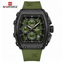 Naviforce Reloj de Cuarzo Verde y Negro 3 ATM con Cronógrafo, Correa de Silicona y Diámetro de 43mm.