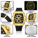 Naviforce Reloj de Cuarzo Negro y Dorado 3 ATM con Cronógrafo, Correa de Silicona y Diámetro de 43mm.