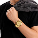 Naviforce Reloj Cronógrafo Analógico para Hombre, Esfera Dorada Ø43 mm, Correa de Acero Inoxidable, Cristal Mineral Endurecido y Resistencia al Agua 3 ATM