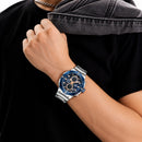 Naviforce Reloj Analógico Cronógrafo de Hombre Esfera Azul con Correa de Acero Inoxidable, Diámetro de 43 mm, Cristal Mineral Endurecido y Resistencia al Agua 3 ATM.