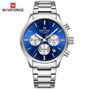 Naviforce Reloj de Cuarzo Azul y Plateado 3 ATM con Cronógrafo, Correa de Acero Inoxidable y Diámetro de 42mm.