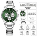 Naviforce Reloj de Cuarzo Verde y Plateado 3 ATM con Cronógrafo, Correa de Acero Inoxidable y Diámetro de 42mm.