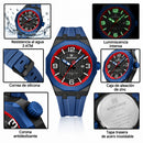Naviforce Reloj de Cuarzo Negro y Azul 3 ATM con Calendario, Correa de Silicona y Diámetro de 46mm.