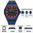 Naviforce Reloj de Cuarzo Negro y Azul 3 ATM con Calendario, Correa de Silicona y Diámetro de 46mm.