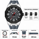 Naviforce Reloj de Cuarzo Negro y Gris 3 ATM con Calendario, Correa de Silicona y Diámetro de 46mm.