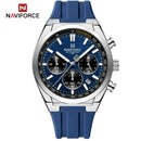 Naviforce Reloj de Cuarzo Azul y Plateado 3 ATM con Cronógrafo, Correa de Silicona y Diámetro de 41mm.