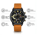 Naviforce Reloj Analógico Multifunción Negro para Hombre con Correa Marrón, Diámetro de 48 mm, Cristal Mineral Endurecido y Resistencia al Agua 3 ATM.