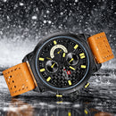Naviforce Reloj Analógico Multifunción Negro para Hombre con Correa Marrón, Diámetro de 48 mm, Cristal Mineral Endurecido y Resistencia al Agua 3 ATM.