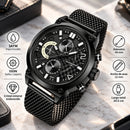 Naviforce Reloj Analógico Multifunción Negro para Hombre con Correa de Acero Inoxidable, Diámetro de 48 mm, Cristal Mineral Endurecido y Resistencia al Agua 3 ATM.