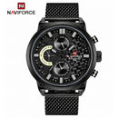Naviforce Reloj Analógico Multifunción Negro para Hombre con Correa de Acero Inoxidable, Diámetro de 48 mm, Cristal Mineral Endurecido y Resistencia al Agua 3 ATM.