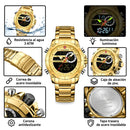 Naviforce Reloj Analógico y Digital Dorado con Correa de Acero Inoxidable, Diámetro de 43.5 mm, Cristal Mineral Endurecido y Resistencia al Agua 3 ATM.