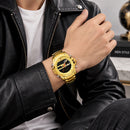 Naviforce Reloj Analógico y Digital Dorado con Correa de Acero Inoxidable, Diámetro de 43.5 mm, Cristal Mineral Endurecido y Resistencia al Agua 3 ATM.