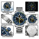 Naviforce Reloj Analógico y Digital Plateado con Esfera Azul y Correa de Acero Inoxidable, Diámetro de 45.5 mm y Resistencia al Agua 3 ATM.